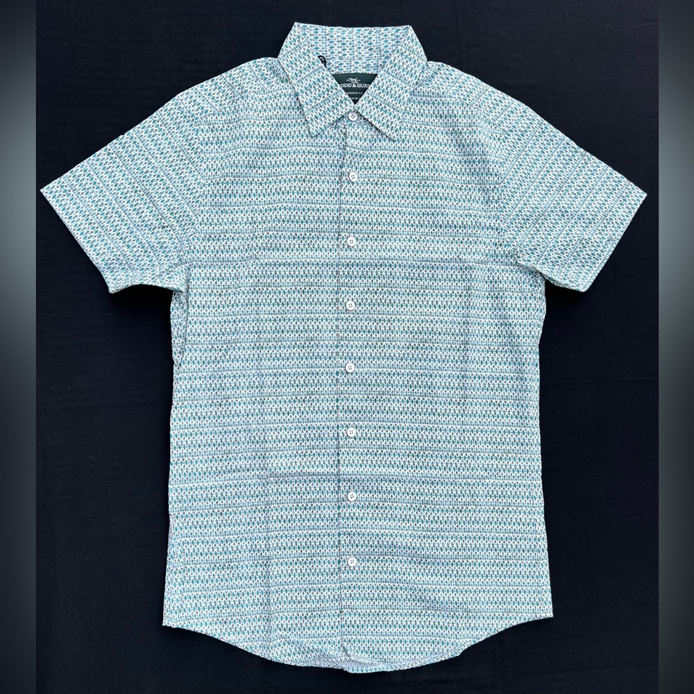 RODD & GUNN Kirkwood Short Sleeve Slim Fit Geo Print Green Shirt NWT